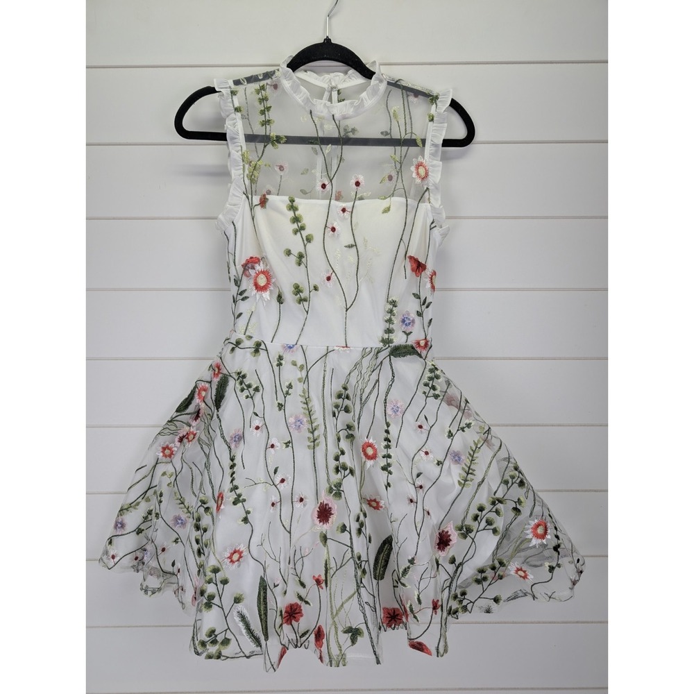 City Studio Floral Fit & Flare Dress Size 3 Embroidered Forest Fairy Prom Sheer